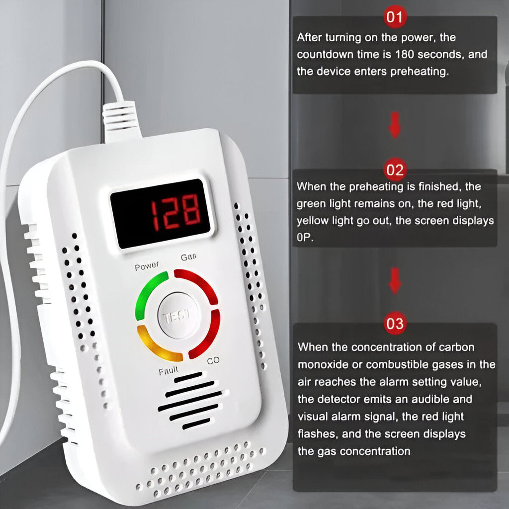 Gas and Carbon Monoxide Detector with Digital Display and Audible Alarm All Vera Mart