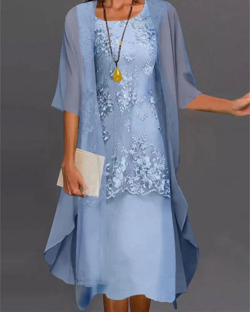Layered Formal Dress with Textured Inner and Flowing Overlay, Pull On Style All Vera Mart