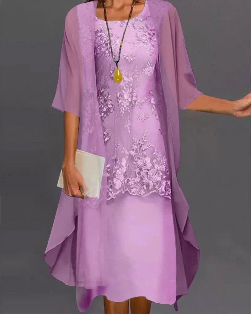 Layered Formal Dress with Textured Inner and Flowing Overlay, Pull On Style All Vera Mart