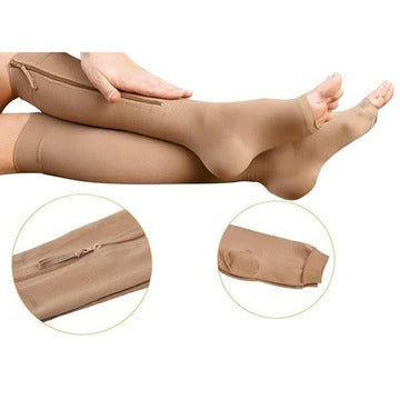 Compression Socks with Side Zipper and Open Toe Design, 20-30 mmHg All Vera Mart