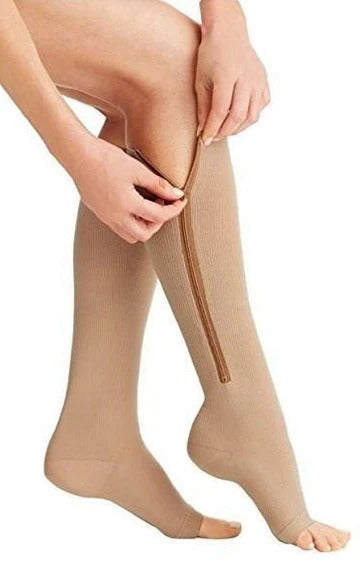 Compression Socks with Side Zipper and Open Toe Design, 20-30 mmHg All Vera Mart