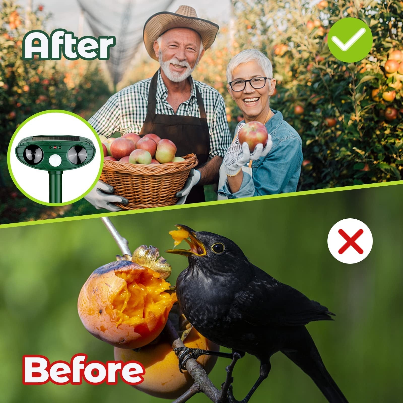 Motion-Activated Ultrasonic Bird Repellent with Solar Panel and Ground Stake All Vera Mart