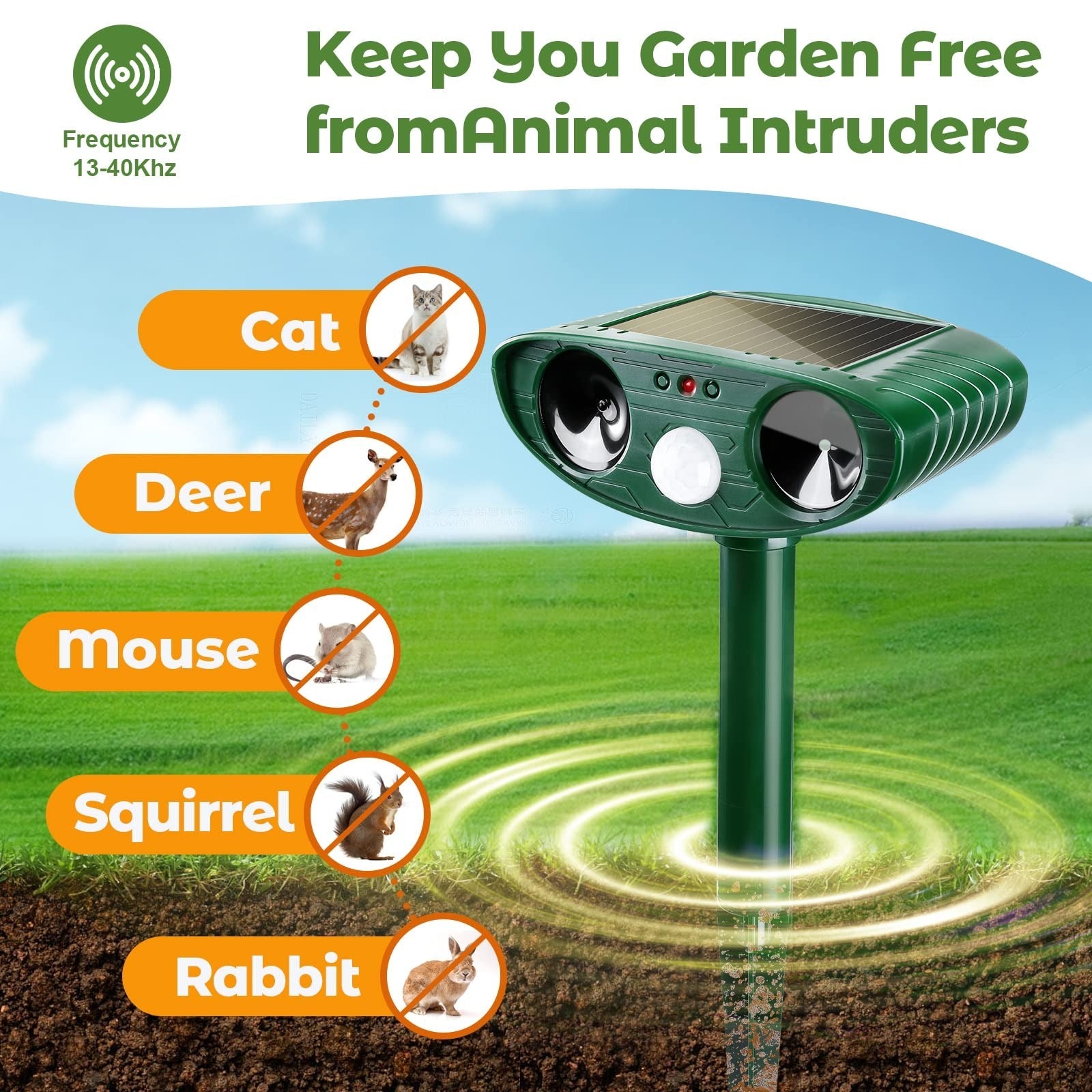 Motion-Activated Ultrasonic Bird Repellent with Solar Panel and Ground Stake All Vera Mart