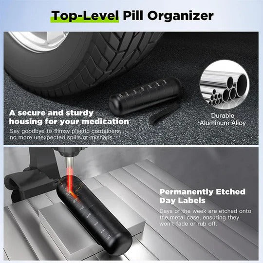 Aluminum Pill Organizer with Seven Daily Compartments and Moisture Seal All Vera Mart