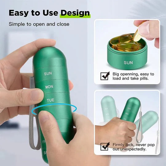 Aluminum Pill Organizer with Seven Daily Compartments and Moisture Seal All Vera Mart