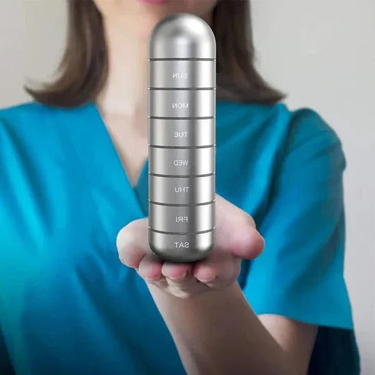 Aluminum Pill Organizer with Seven Daily Compartments and Moisture Seal All Vera Mart