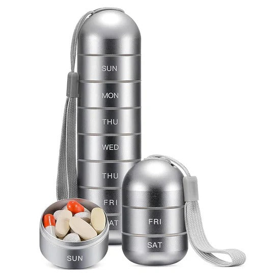 Aluminum Pill Organizer with Seven Daily Compartments and Moisture Seal All Vera Mart