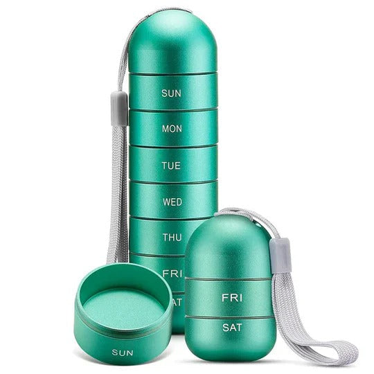 Aluminum Pill Organizer with Seven Daily Compartments and Moisture Seal All Vera Mart