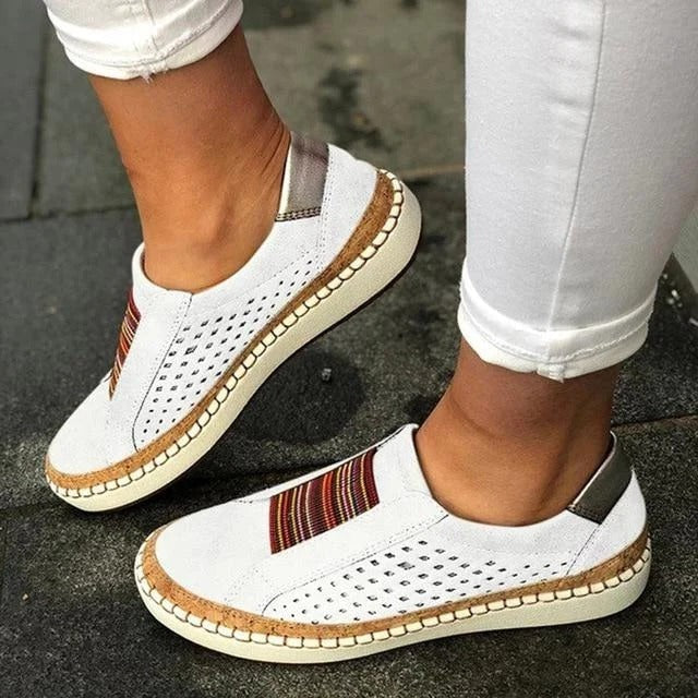 Women's Slip-On Sneakers with Breathable Upper and Toe Clasp, Flat Bottom Sole All Vera Mart