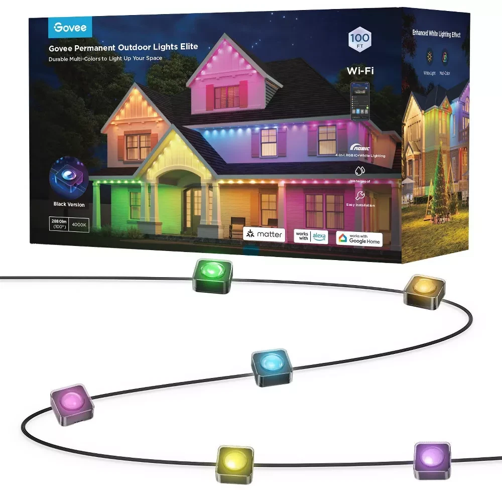 Govee 100ft RGBICW Black Permanent Outdoor Lights Elite Multicolored LED New allveramart