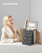 Large Jewelry Box Organizer 6 Tier With Drawers Mirror And Lock allveramart