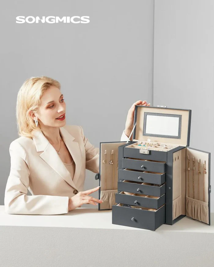 Large Jewelry Box Organizer 6 Tier With Drawers Mirror And Lock allveramart