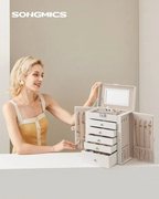 Large Jewelry Box Organizer 6 Tier With Drawers Mirror And Lock allveramart