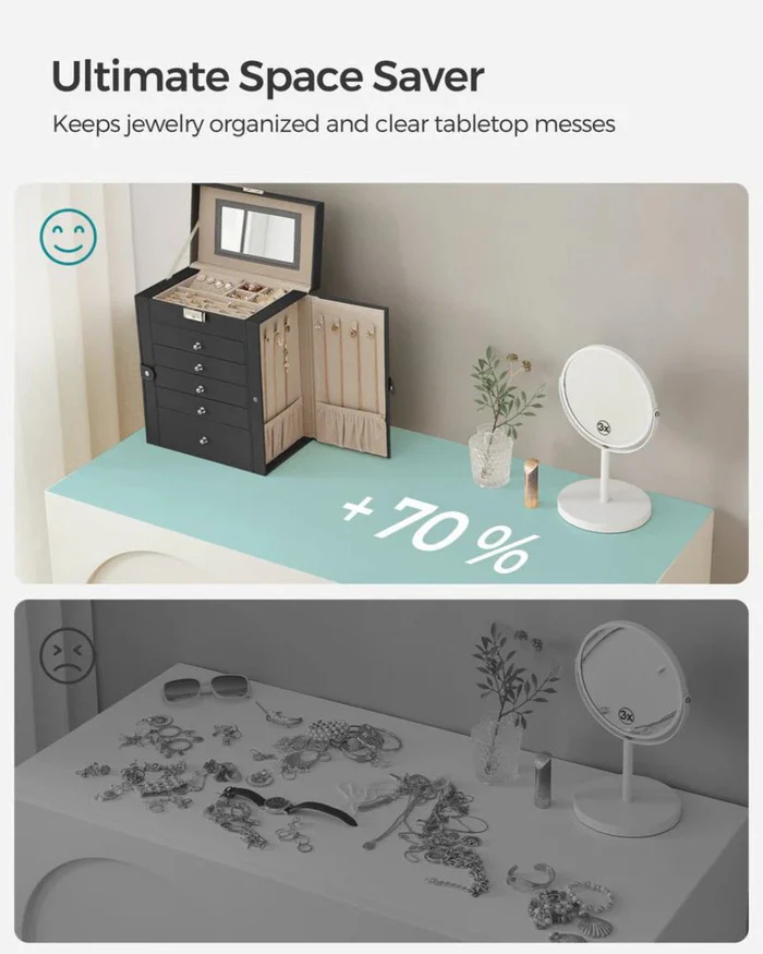 Large Jewelry Box Organizer 6 Tier With Drawers Mirror And Lock allveramart