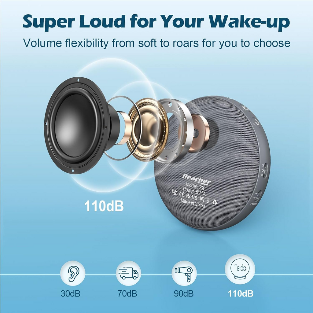 REACHER Super Loud Vibrating Alarm Clock for Heavy Sleepers Adults & Teens, Cordless Under-Pillow Bed Shaker Alarm, Rechargeable Battery Powered Travel Clock, Auto-Dim Display allveramart