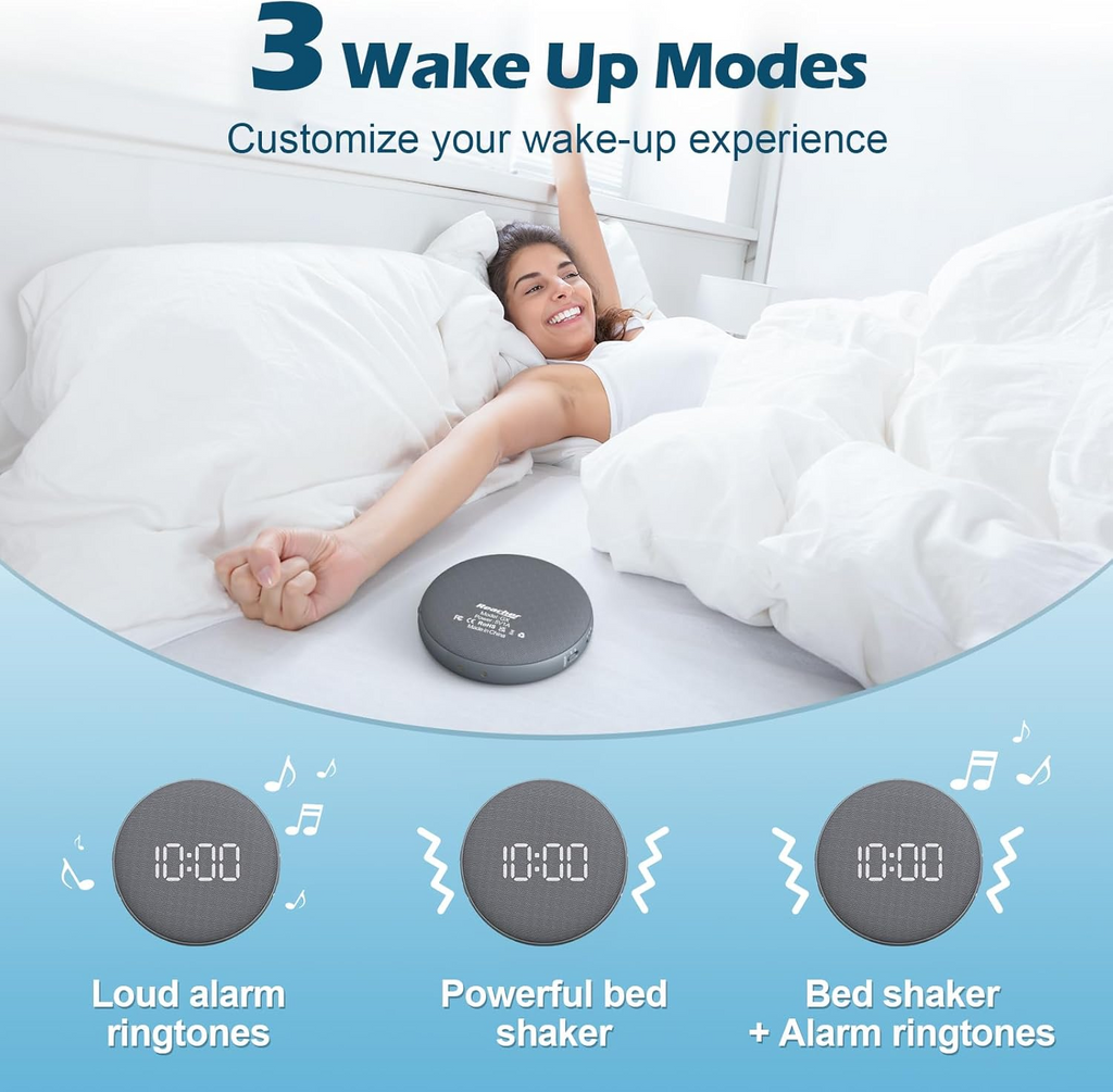 REACHER Super Loud Vibrating Alarm Clock for Heavy Sleepers Adults & Teens, Cordless Under-Pillow Bed Shaker Alarm, Rechargeable Battery Powered Travel Clock, Auto-Dim Display allveramart