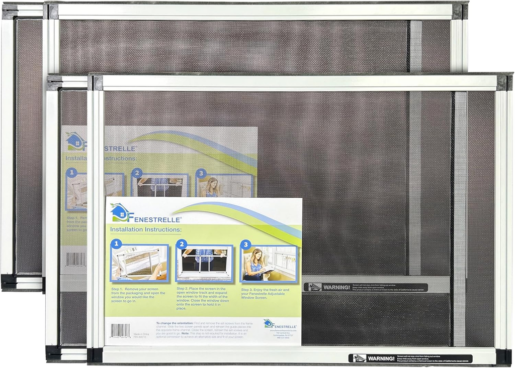 Fenestrelle Expandable Window Screen – 15″ H × 21″–40″ W Horizontal, 2‑Way Adjustable Window Screen with Flame Resistant Fiberglass Mesh, Pack of 2 allveramart