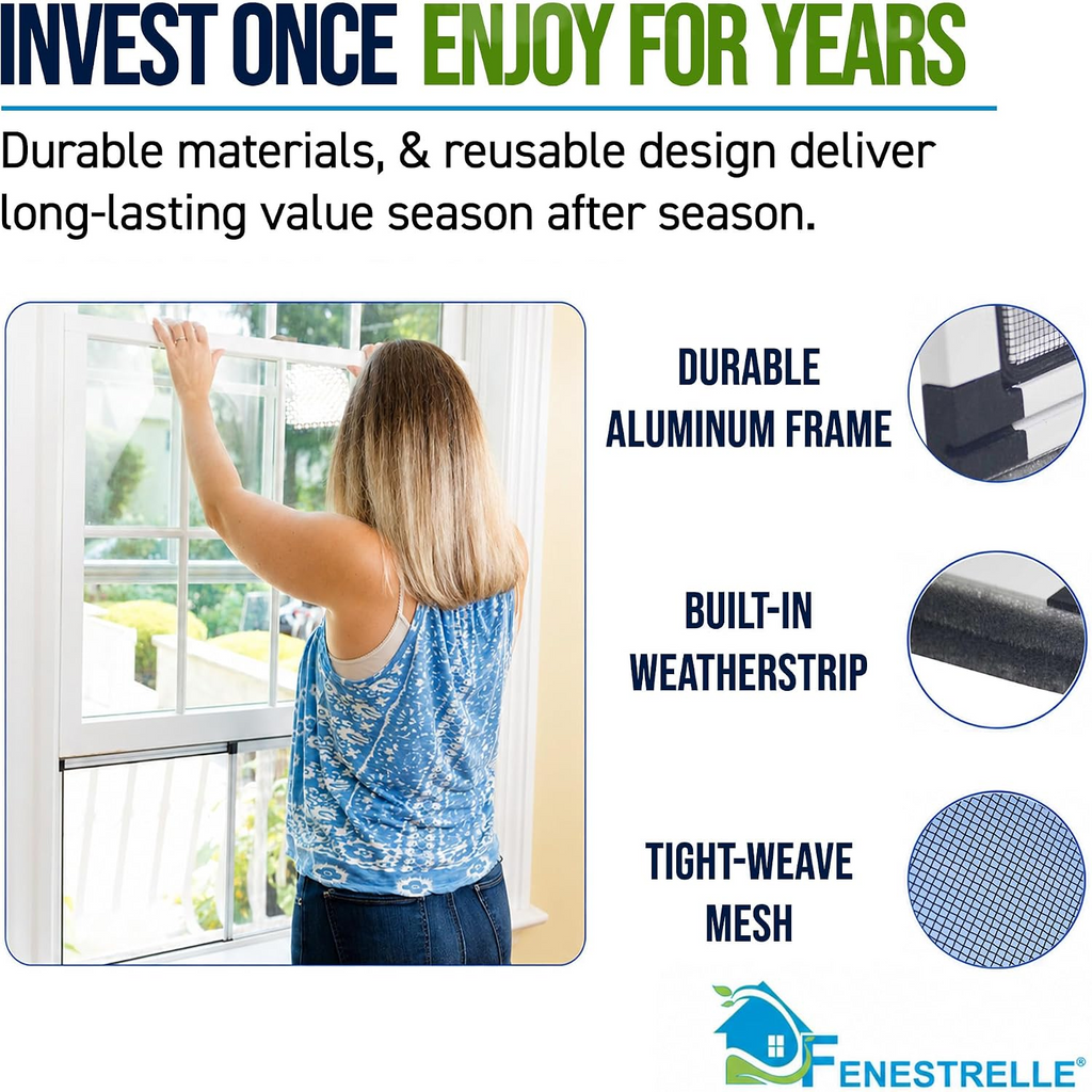 Fenestrelle Expandable Window Screen – 15″ H × 21″–40″ W Horizontal, 2‑Way Adjustable Window Screen with Flame Resistant Fiberglass Mesh, Pack of 2 allveramart