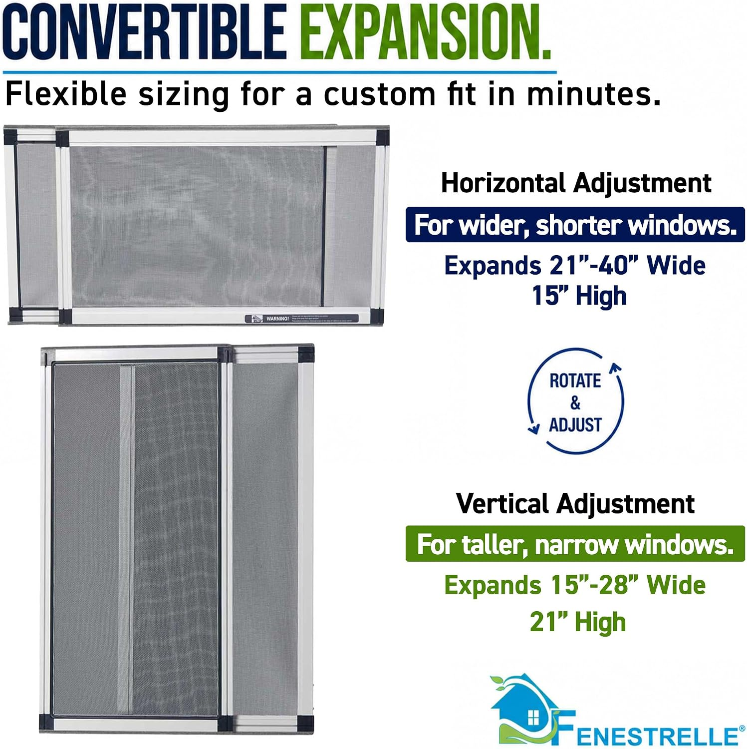 Fenestrelle Expandable Window Screen – 15″ H × 21″–40″ W Horizontal, 2‑Way Adjustable Window Screen with Flame Resistant Fiberglass Mesh, Pack of 2 allveramart