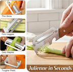 2026 Upgrade Vegetable Peeler With Wooden Handle, Stainless Steel Wide Blade Potato and Carrot Peeler, 3-in-1 Veggie Peeler With Scallion Shredder and Bottle Opener for Kitchen, Camping and Trave allveramart