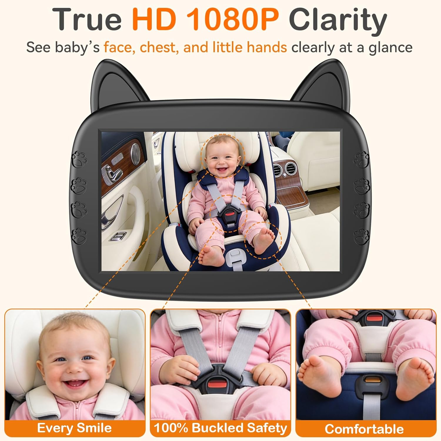 HD 1080P Baby Car Camera: Clear Night Vision for Long Road Trips & Solo Driving - No More Turning Around, See Infant Head-to-Toe with 150° Wide Angle, 3-Min Easy Install for New Parents allveramart