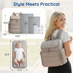 mommore Diaper Bag Backpack, Baby Bag with Waterproof Changing Pad and Stroller Straps for Toddler, Diaper Backpack for Mom Dads with Insulated Pockets & Pacifier Case, Baby Essential, Brown allveramart