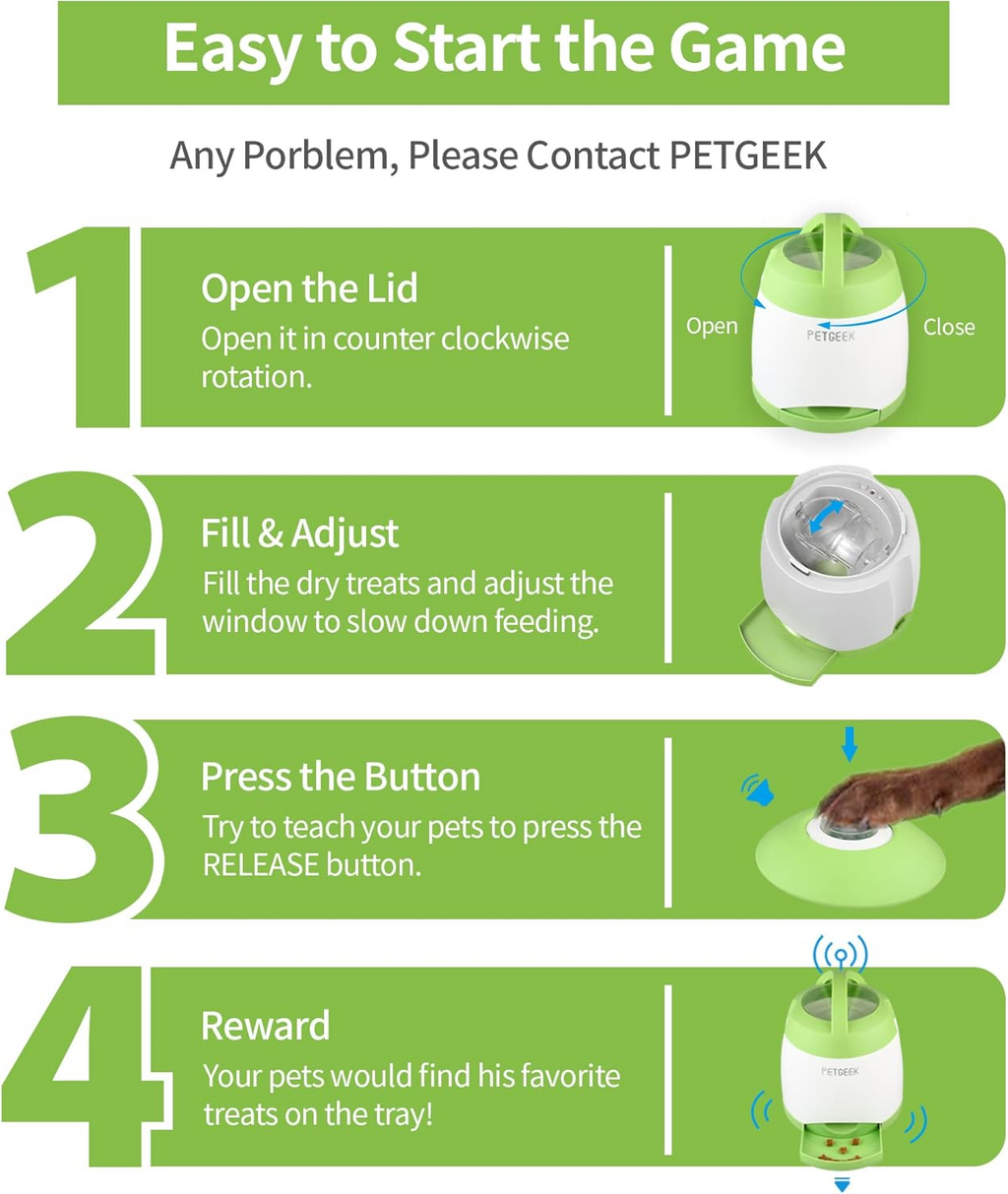PETGEEK Dog Treat Dispenser with Button, Automatic Dog Feeder with Remote Control and Dual Power Supply, Dogs Puzzle Toys and Interactive Pet Stimulation Toys for Indoor or Outdoor Play(Green) allveramart