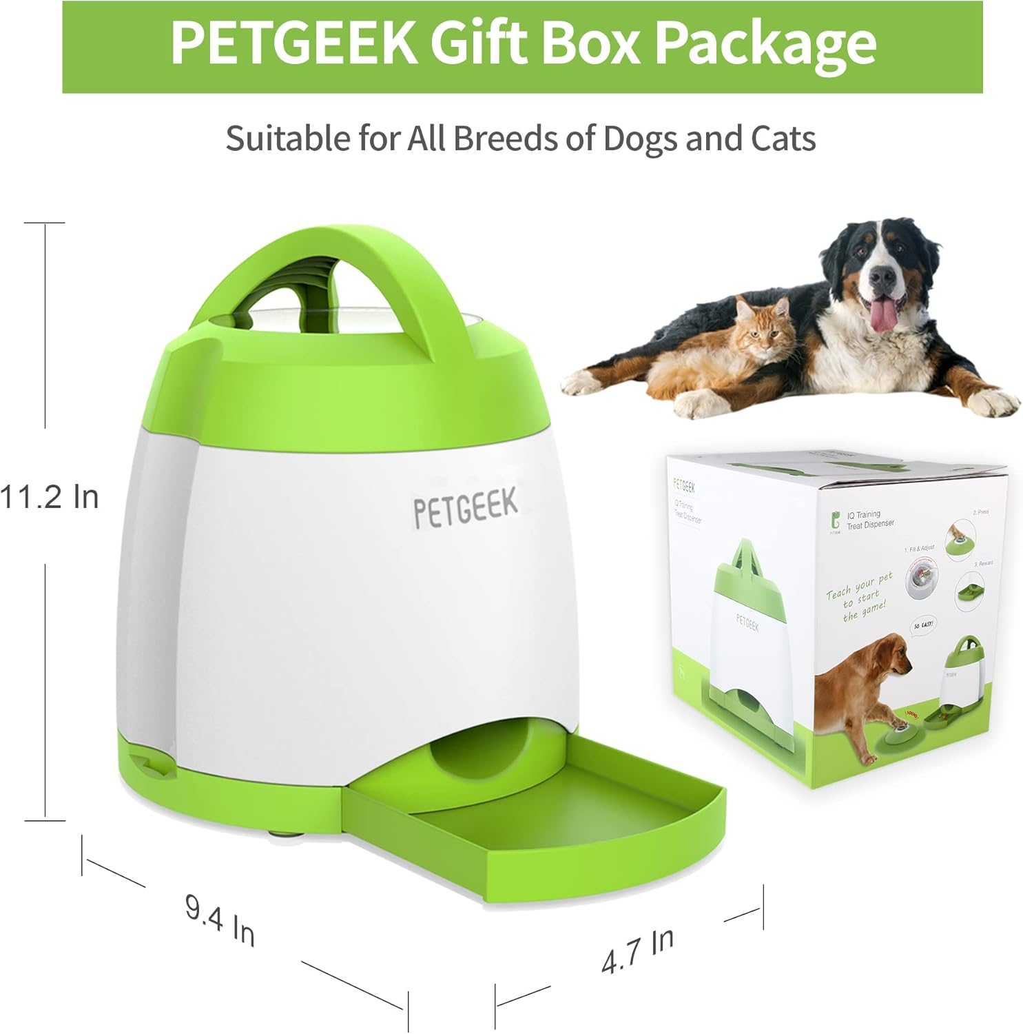 PETGEEK Dog Treat Dispenser with Button, Automatic Dog Feeder with Remote Control and Dual Power Supply, Dogs Puzzle Toys and Interactive Pet Stimulation Toys for Indoor or Outdoor Play(Green) allveramart