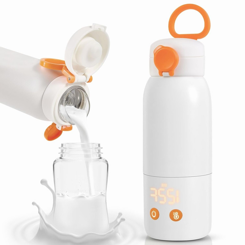 Portable Bottle Warmer for Travel, 12oz Large Capacity Fast Heating, 4 Levels Precise Temperature Control, Long Battery Life, Rechargeable Formula Water Milk Warmer for Car, Airplane & Outdoor Use allveramart