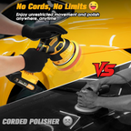 Cordless Car Buffer Polisher kit [2x 2000mAh 21V Batteries & 18 PCS Attachments] 6-Speed Orbital Design, LED Display, Lightweight Detailing Tool for Waxing, Polishing & Scratch Removal-Yellow allveramart