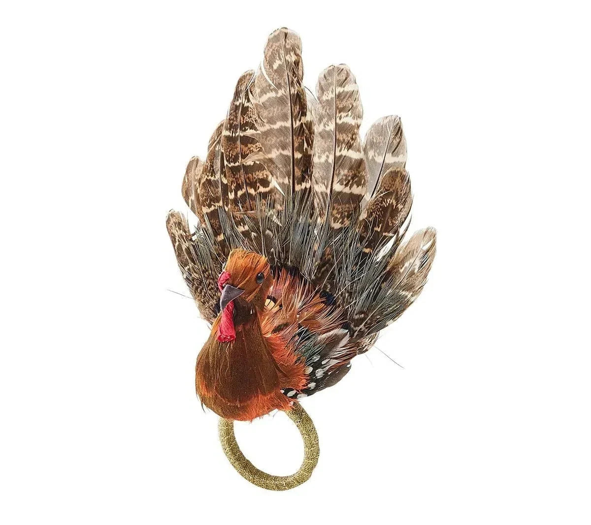 Thanksgiving Turkey Napkin Rings with Natural Feathers, Set of 4 All Vera Mart