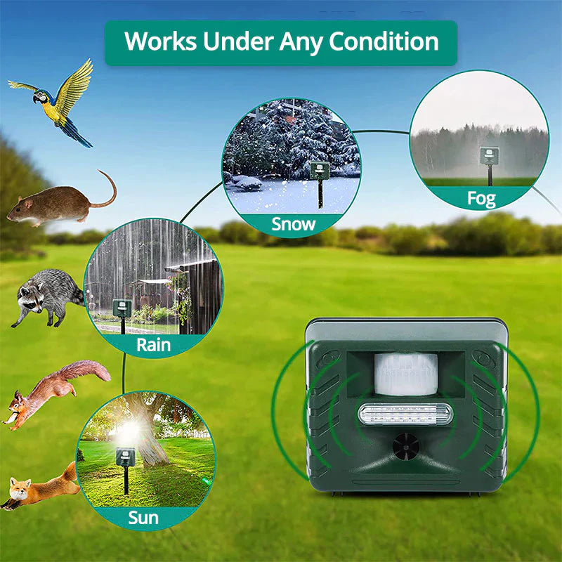Motion Activated Ultrasonic Animal Repeller with 70 Feet Detection Range and Weatherproof Design All Vera Mart