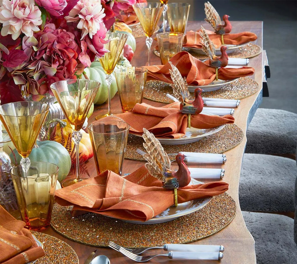 Thanksgiving Turkey Napkin Rings with Natural Feathers, Set of 4 All Vera Mart