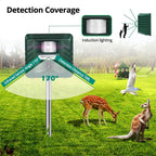 Solar Powered Ultrasonic Animal Repeller with a Motion Sensor That Covers 170 Degrees up to 70 Feet