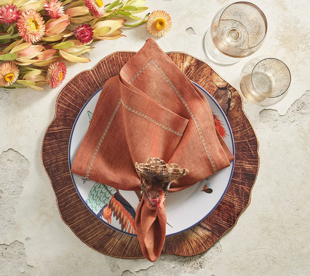 Thanksgiving Turkey Napkin Rings with Natural Feathers, Set of 4 All Vera Mart