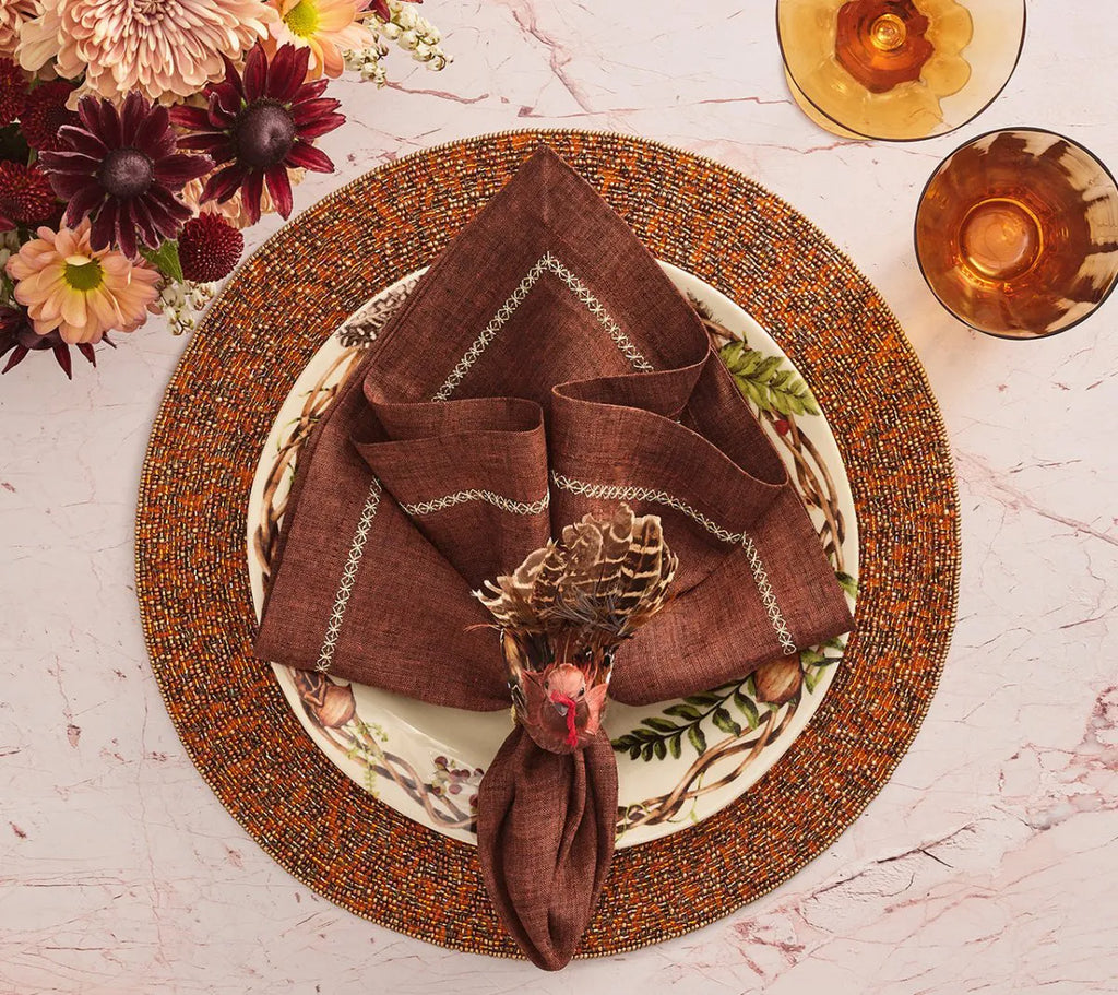 Thanksgiving Turkey Napkin Rings with Natural Feathers, Set of 4 All Vera Mart