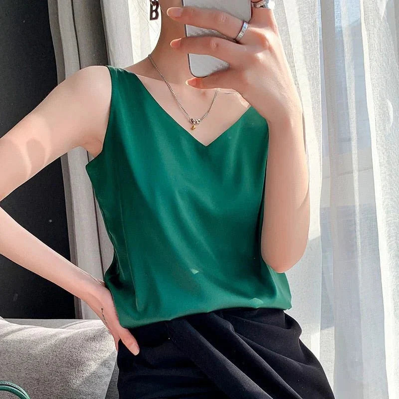 Silk-like Tank Top with Smooth Drape and Moisture Wicking, Breathable Fabric All Vera Mart