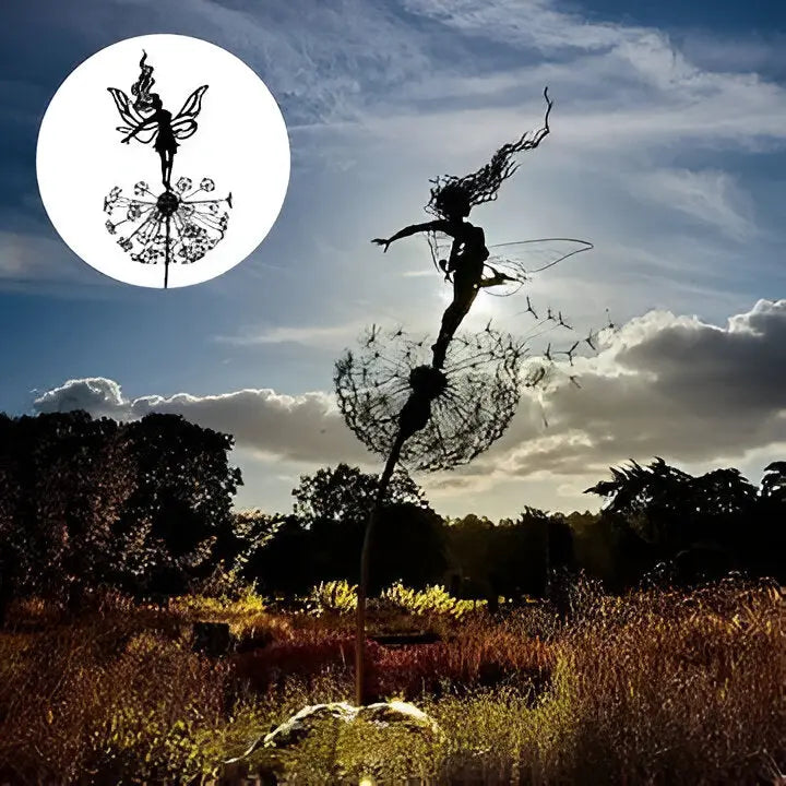 Garden Fairy Sculpture with Laser-Cut Steel and Powder-Coated Finish, Stake or Freestanding All Vera Mart