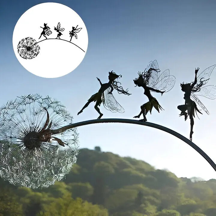 Garden Fairy Sculpture with Laser-Cut Steel and Powder-Coated Finish, Stake or Freestanding All Vera Mart