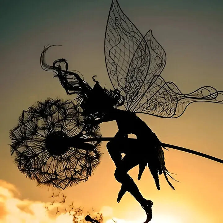 Garden Fairy Sculpture with Laser-Cut Steel and Powder-Coated Finish, Stake or Freestanding All Vera Mart