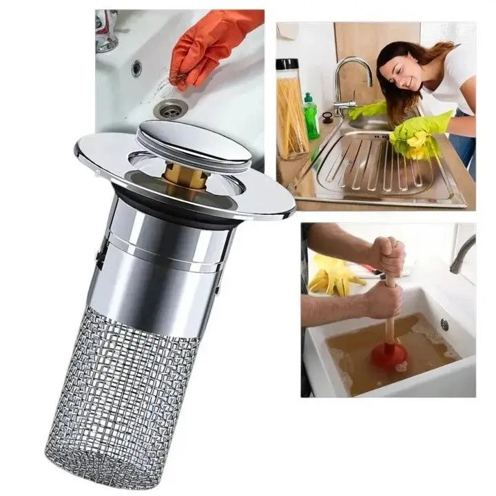 Sink Stopper with Pop Up Plug and Removable Strainer, Dual-Layer Silicone Seal All Vera Mart