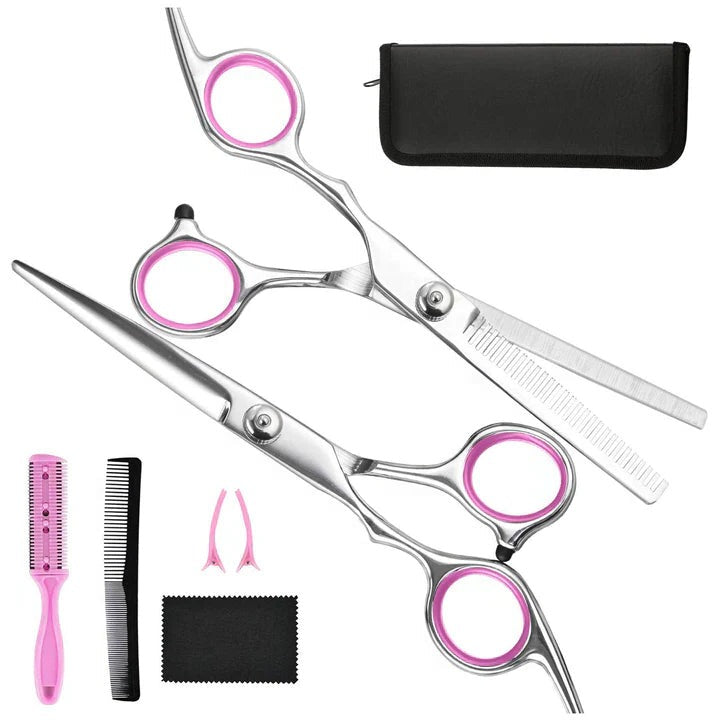 Hair Cutting Scissors and Thinning Shears with Sectioning Combs and Clips, 7-Piece Set All Vera Mart