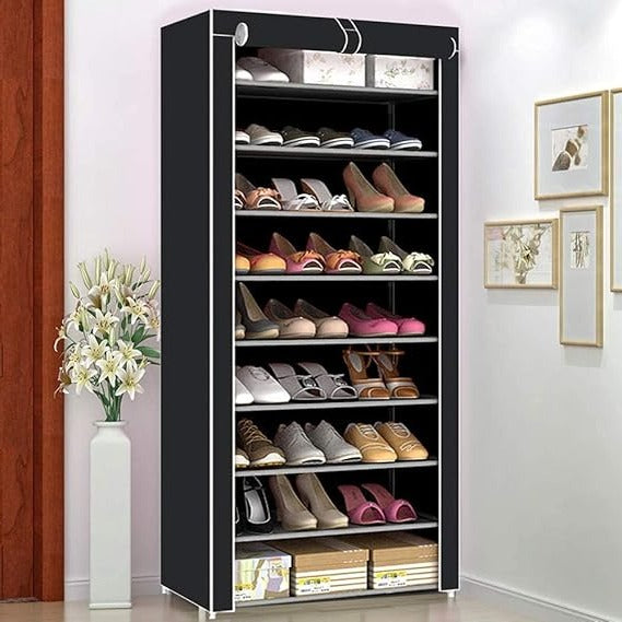 Tall Slim Shoe Rack That Holds Up to 30 Pairs with Tool Free Assembly and Non Slip Base