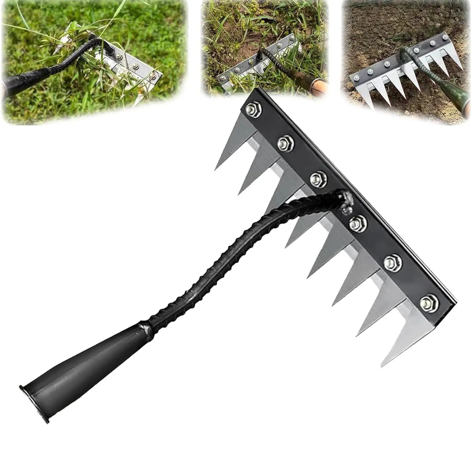Garden Weeding Rake with Carbon Steel Head and Comfort Grip Collar, Narrow Tines All Vera Mart