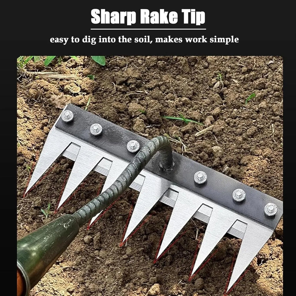 Garden Weeding Rake with Carbon Steel Head and Comfort Grip Collar, Narrow Tines All Vera Mart