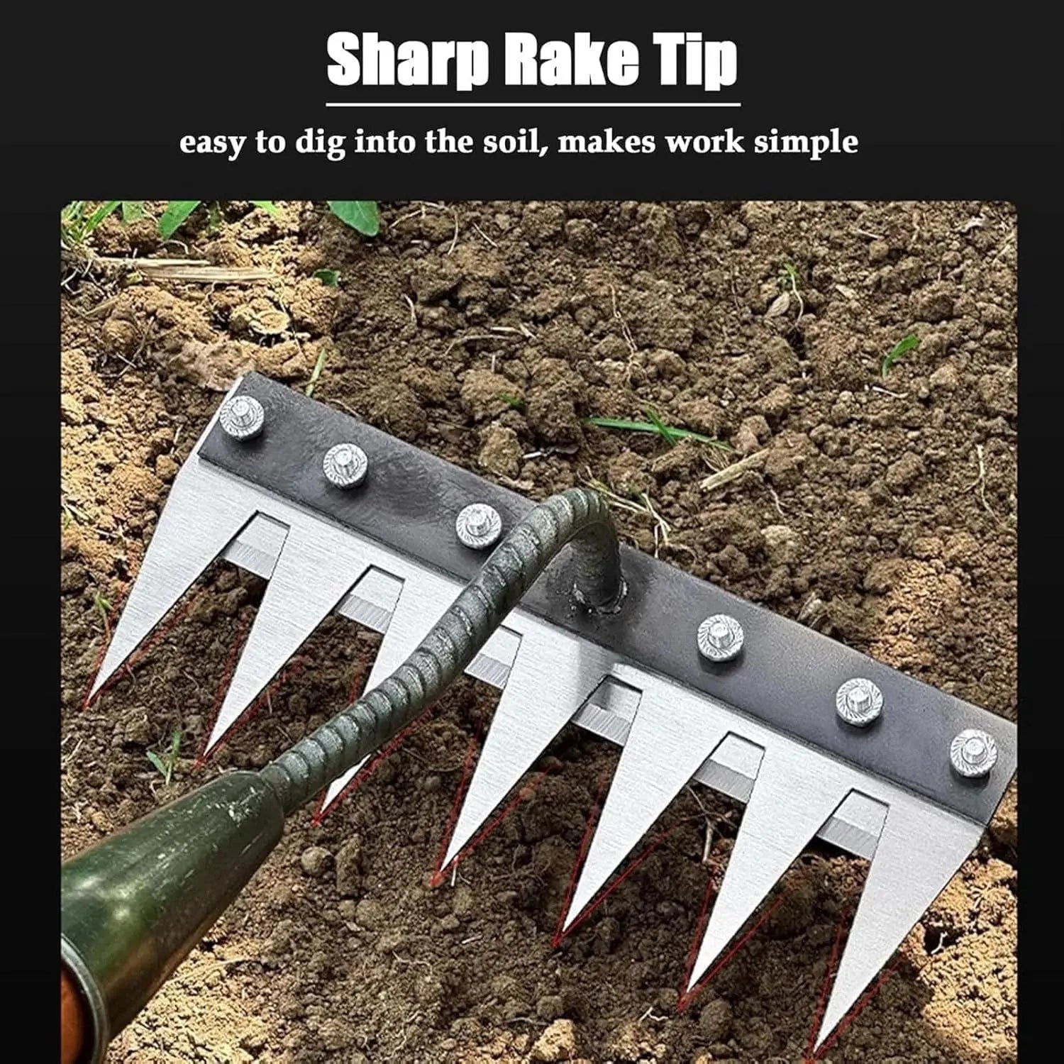 Garden Weeding Rake with Carbon Steel Head and Comfort Grip Collar, Narrow Tines All Vera Mart
