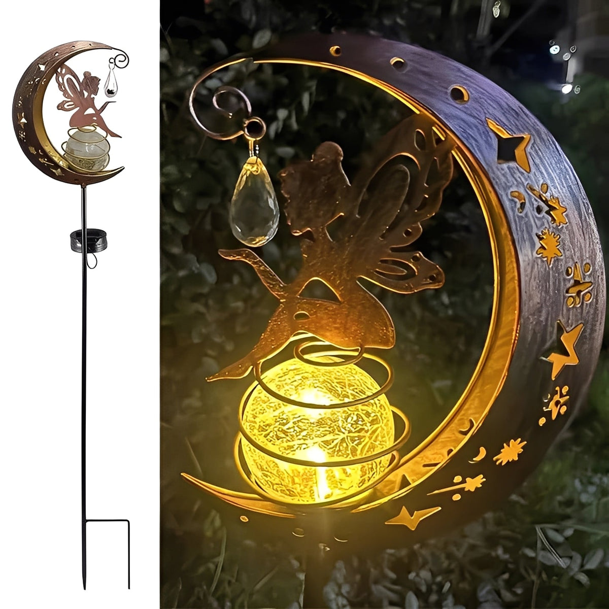 Solar Garden Stake Light with Moon and Fairy Design, Automatic Dusk Activation All Vera Mart
