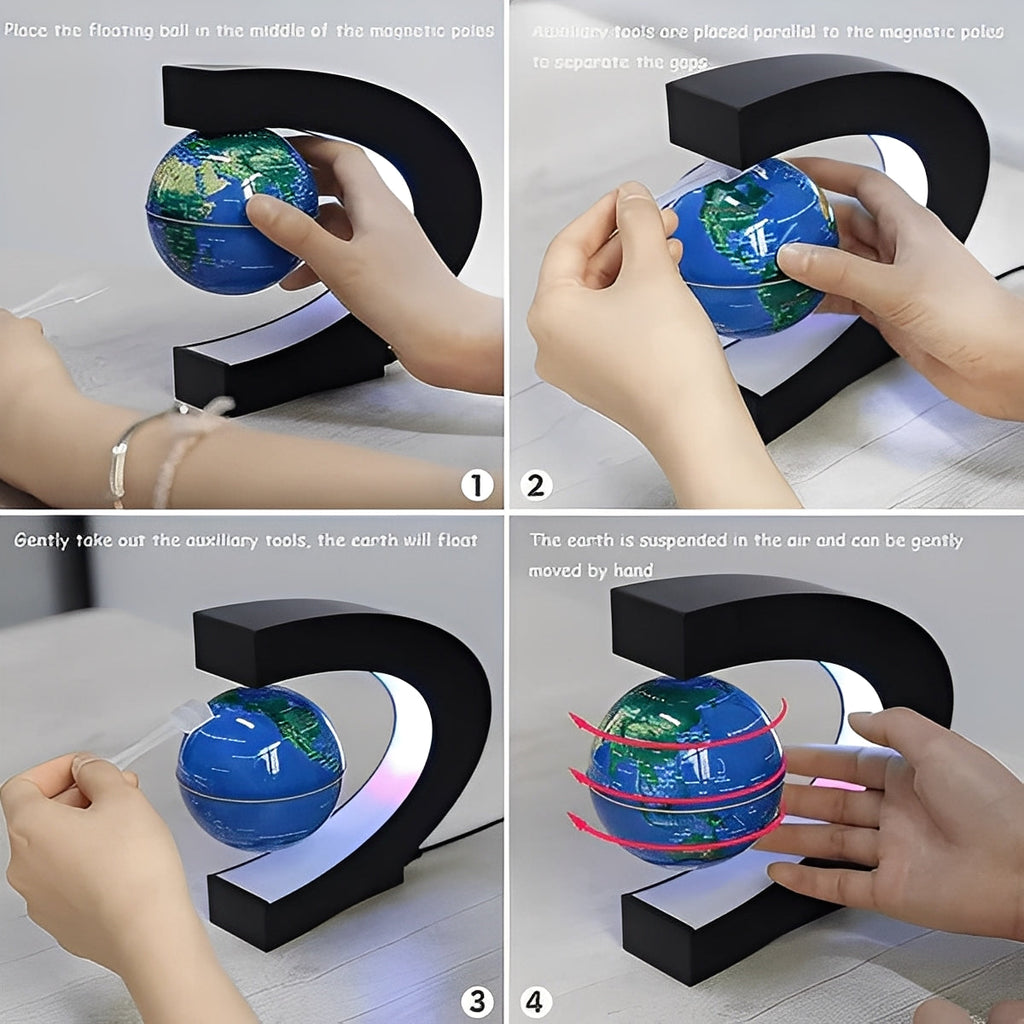 Levitating Globe with Electromagnetic Suspension and Built-In LED Ring Light All Vera Mart