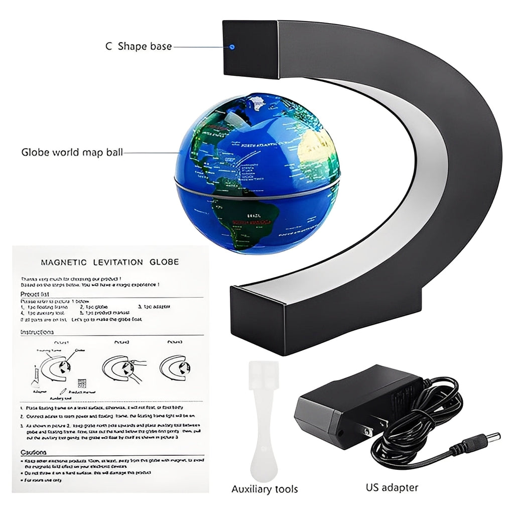 Levitating Globe with Electromagnetic Suspension and Built-In LED Ring Light All Vera Mart