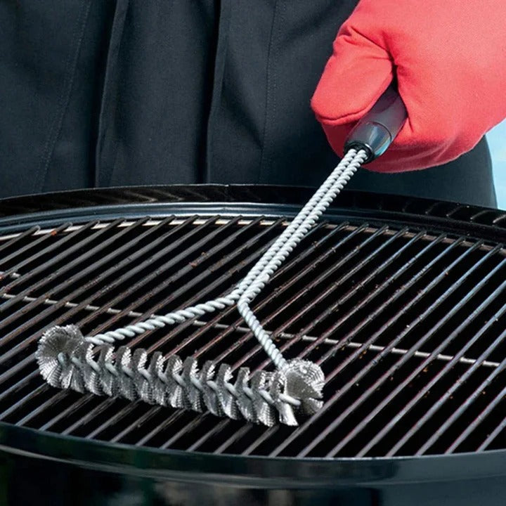 Long Handle Grill Brush with Stainless Steel Bristles and Textured Grip All Vera Mart